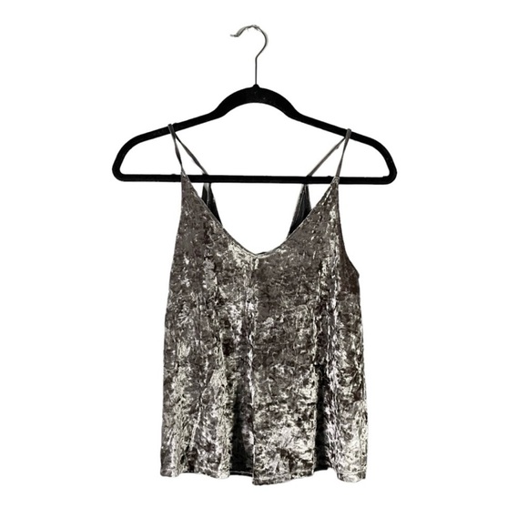 American Eagle Outfitters Tops - American Eagle Grey Velvet Velour Sleeveless Strappy Flowy V Neck Blouse Small